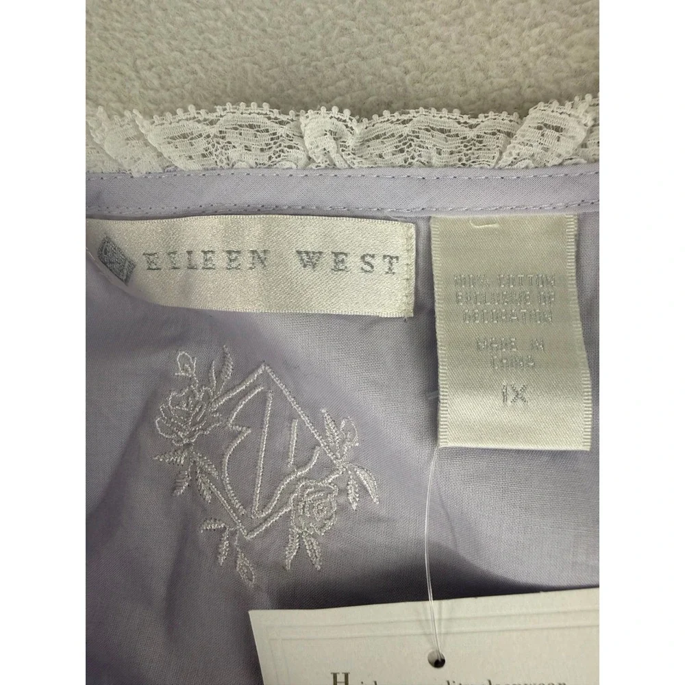 Eileen West Nightgown Womens 1X Peri Blue Cotton Lace Buttons Long Sleeve NWT - Picture 3 of 12